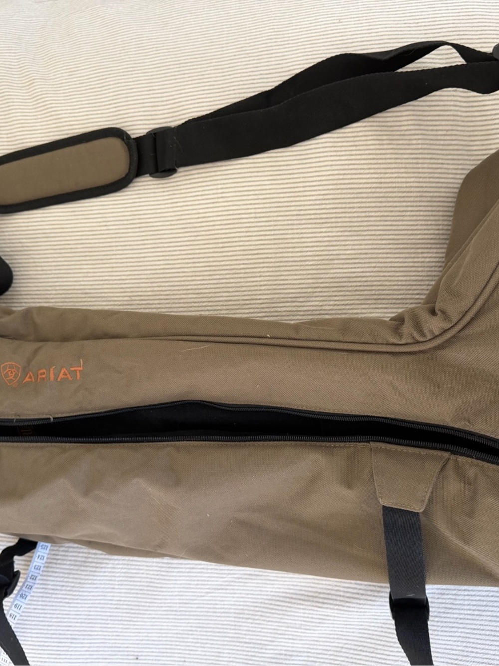 Ariat Khaki Sling a equestrian boot Bag with Black Strap and fleece lining